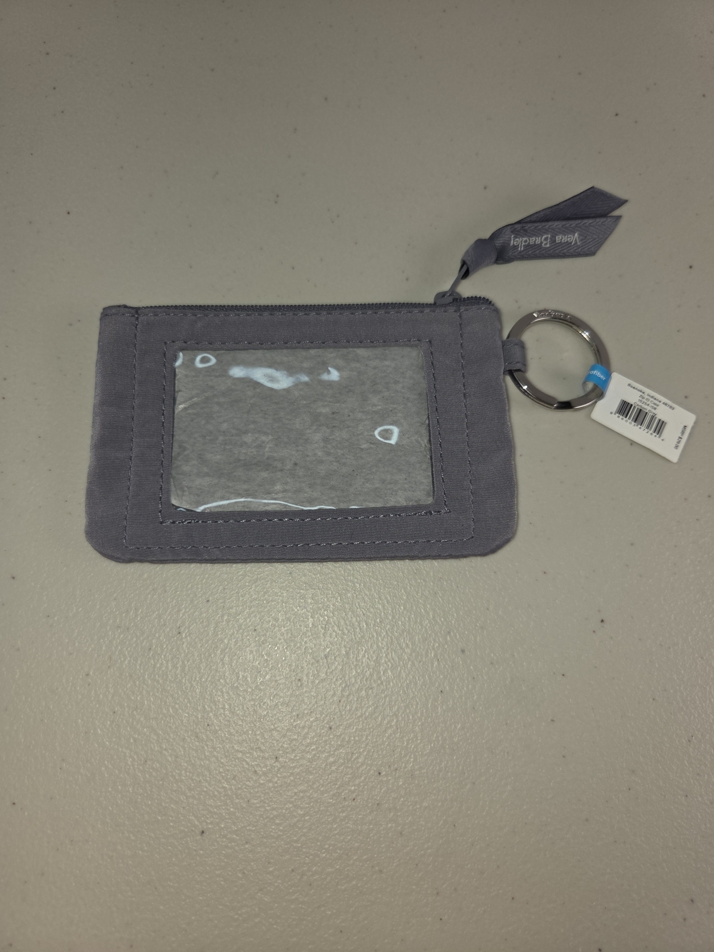 NWT Vera Bradley Gray Cardholder Key Ring with Clear ID Window